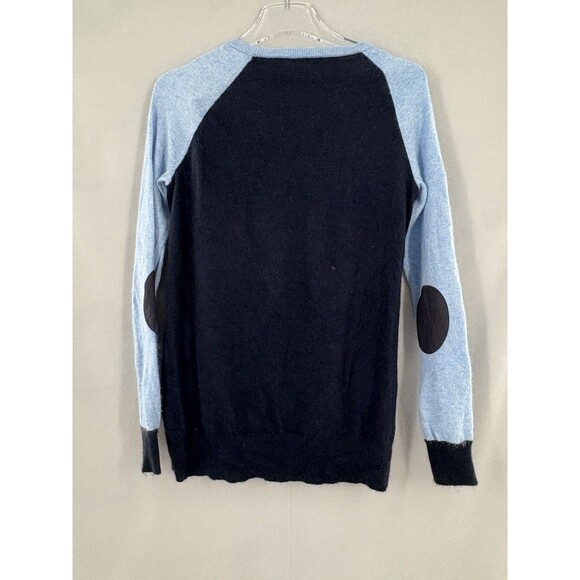 J Crew Sweater Womens Sm Blue Wool Angora Rabbit Blend Button Accent Elbow Patch - Picture 2 of 7